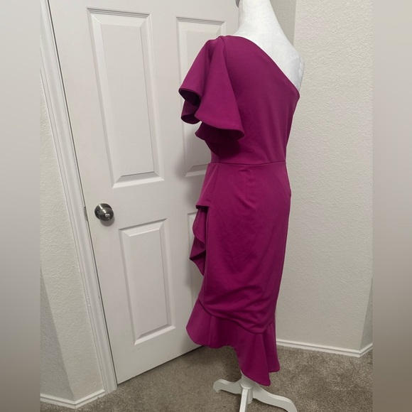 True Violet Pink One Shoulder Dress Size 12 - Picture 2 of 8